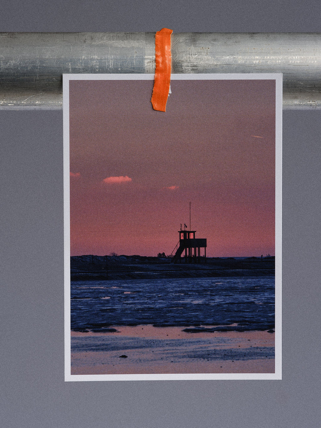 Postkarte: Rettungsturm im Sonnenuntergang (Harlesiel)